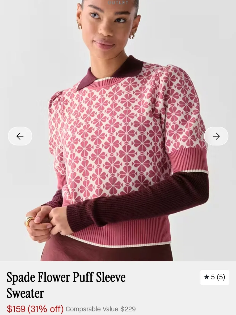 kate spade Pink Puff Sleeve Jacquard Knit Sweater
